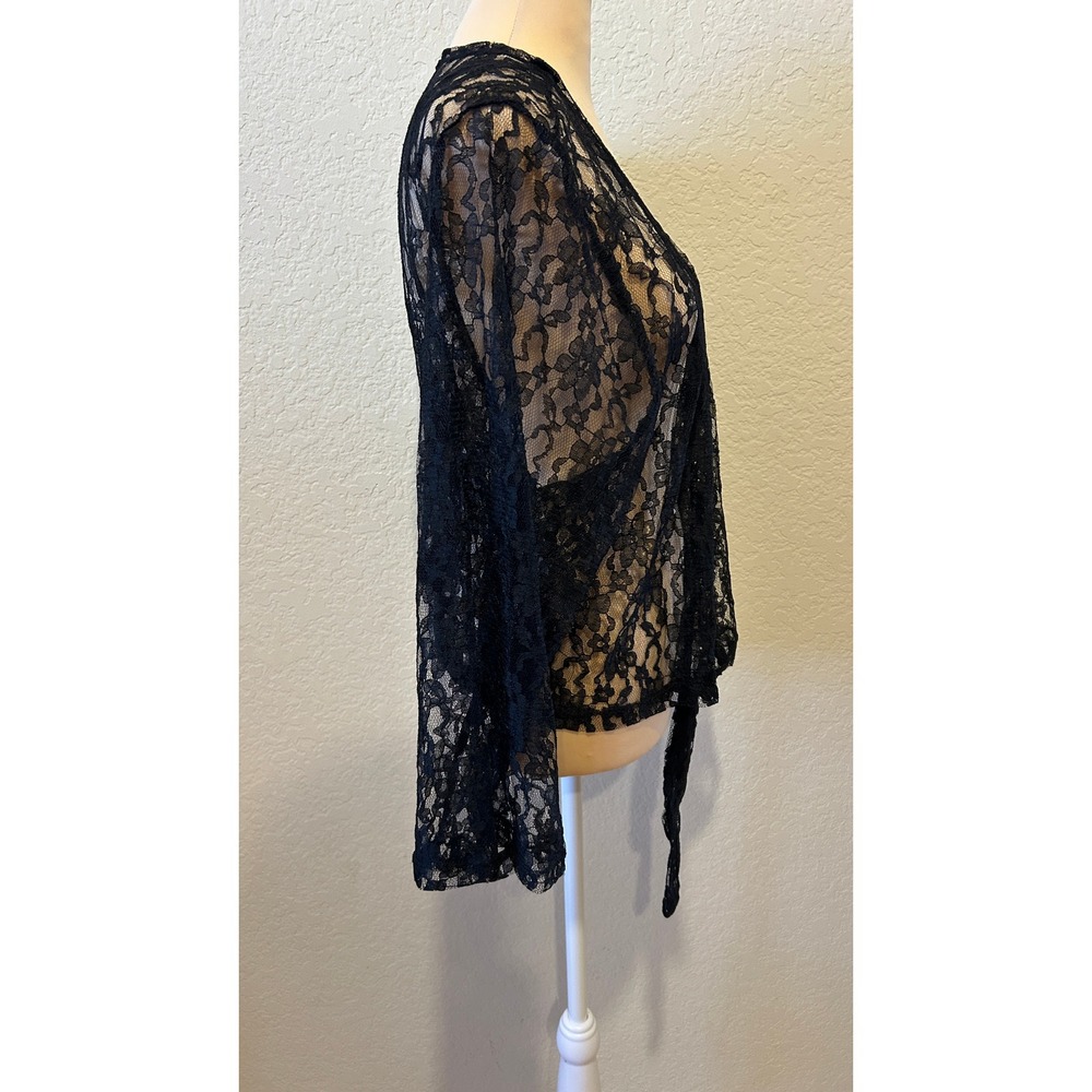 Cristinalove Womens Lace Shrug Cardigan 2X Black Front Tie Sheer Floral Bolero - Picture 2 of 8